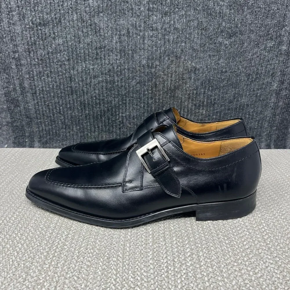 Magnanni Mauricio Monk Strap Apron Toe Oxfords Black Leather Mens 10.5 23473
